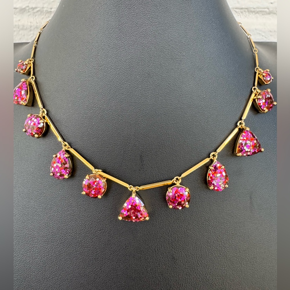 kate spade Gold Necklace with Pink Glitter Drop Charms